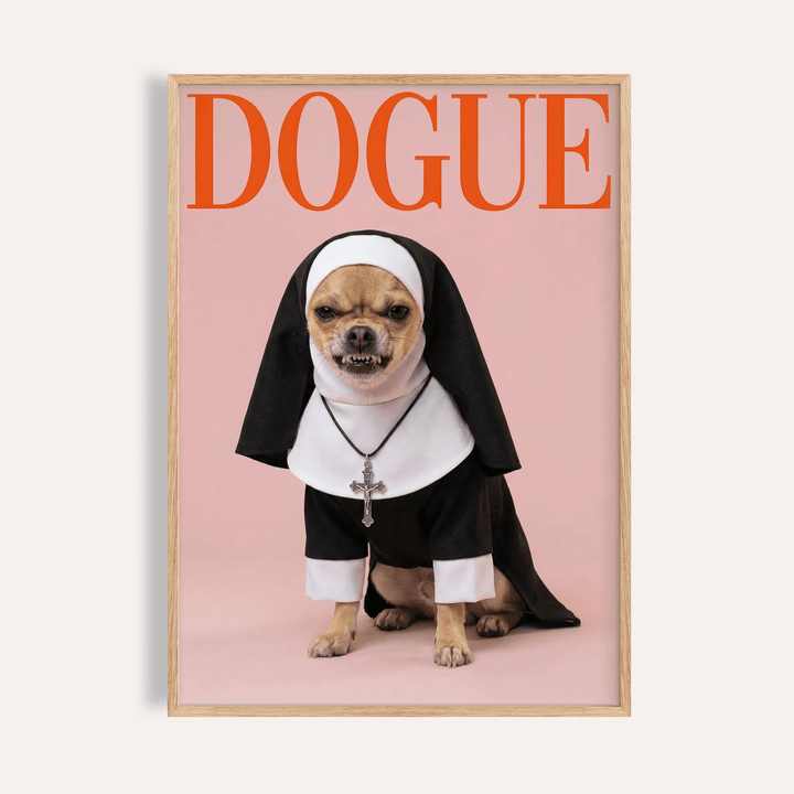 Chihuahua Nun Costume Art wall art for living room in Black White Pink Red