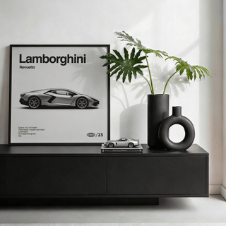 Lamborghini Art Print poster in Black and White, perfect for car enthusiast rooms