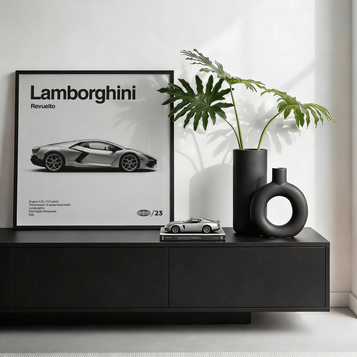 Lamborghini Art Print poster in Black and White, perfect for car enthusiast rooms