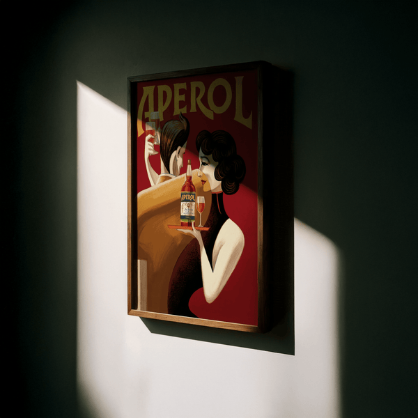 Vintage Drink Wall Art, Red Yellow, living room print