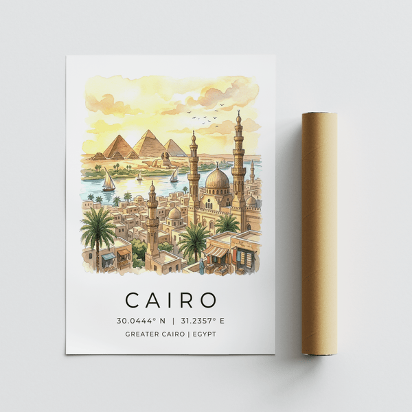 Full composition of Cairo Landscape Wall Art showing skyline, river, and desert landmarks
