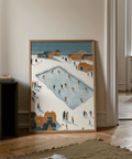 Ice Skating Poster wall art with orange and beige for entryway decor