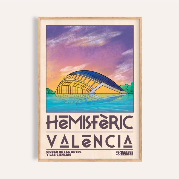 Valencia City Art Print framed poster featuring curved Mediterranean street