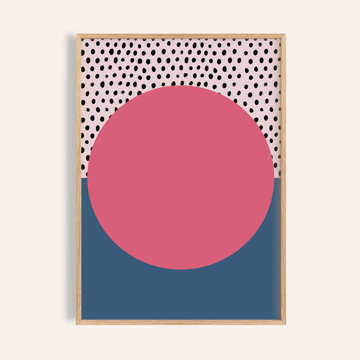 Pink and blue modern abstract art geometric poster in a stylish living room