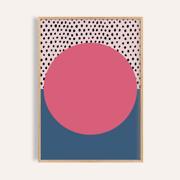 Pink and blue modern abstract art geometric poster in a stylish living room