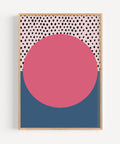 Geometric abstract wall art with polka dots, ideal for contemporary living rooms and offices