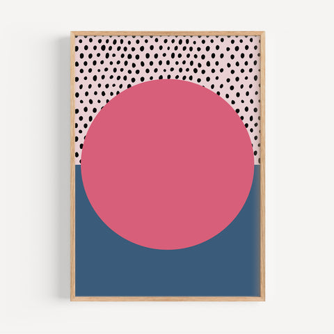 Geometric abstract wall art with polka dots, ideal for contemporary living rooms and offices