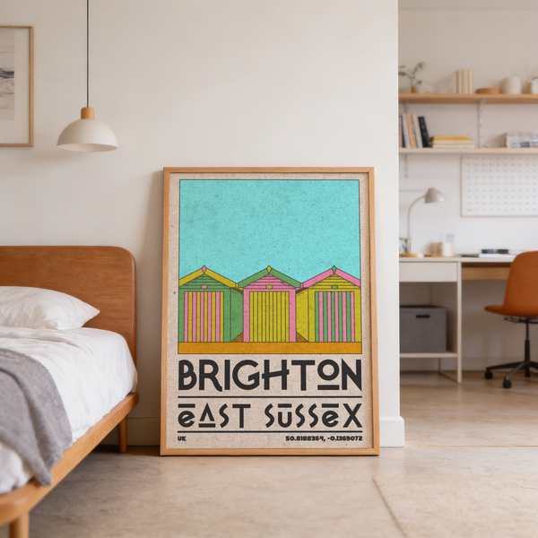Close detail of stripes on Brighton Travel Print seaside poster