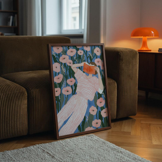 Close-up Woman Reading Art Print with open book covering the subject's face