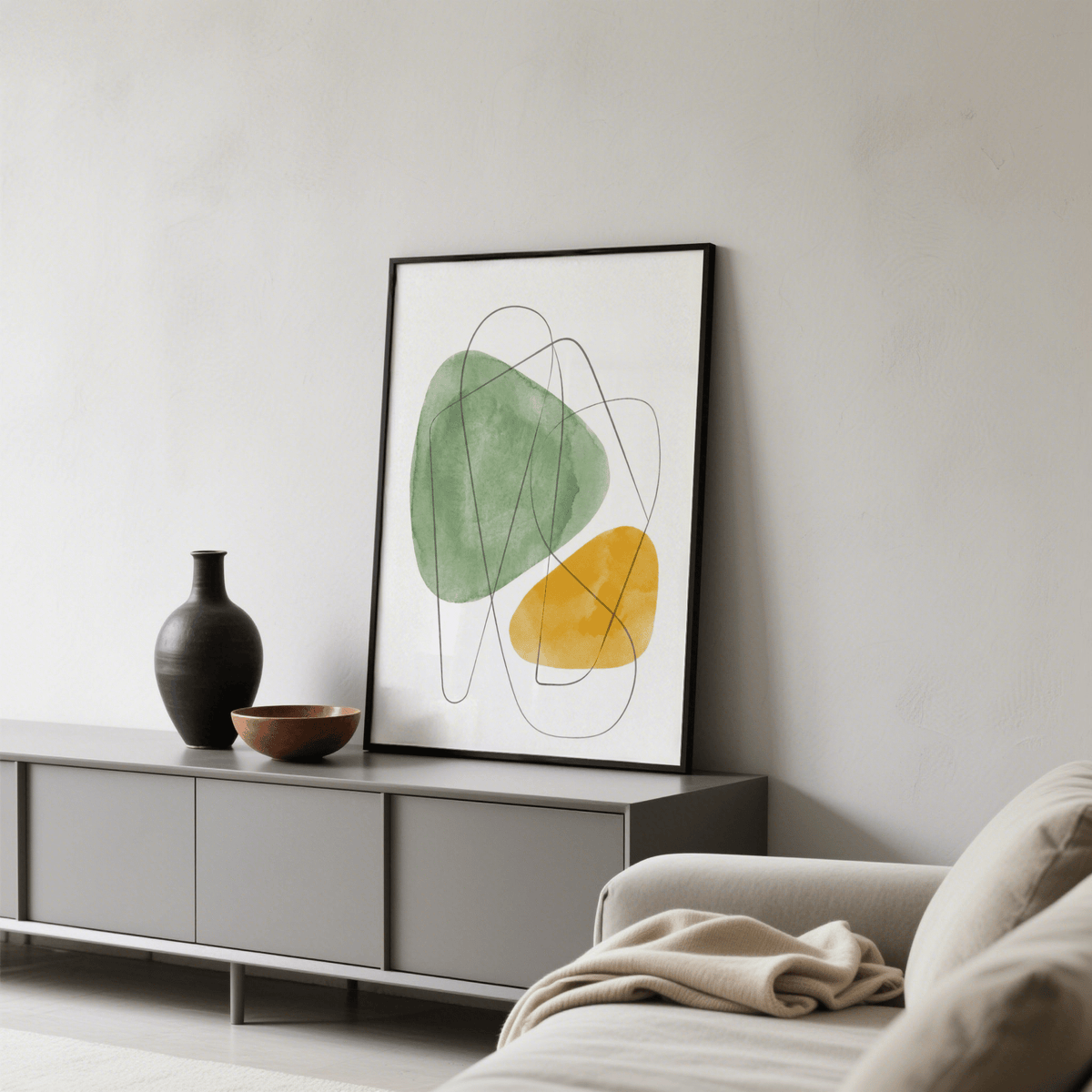 Stylish Abstract Watercolor Art with Green and Yellow for creative studio