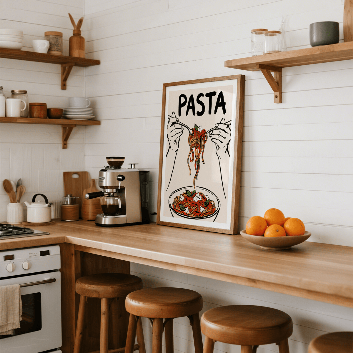 Pasta Art Print perfect for a dining room with Red accents
