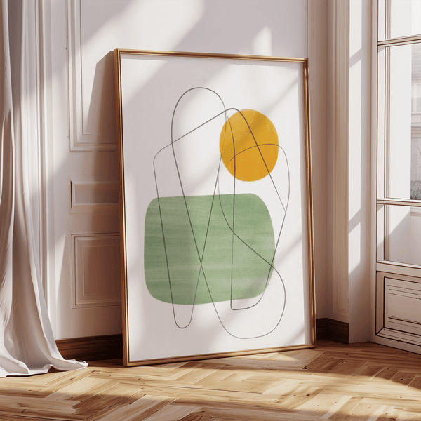 Simple Minimalist Wall Art featuring green, yellow, and white for bedroom decor
