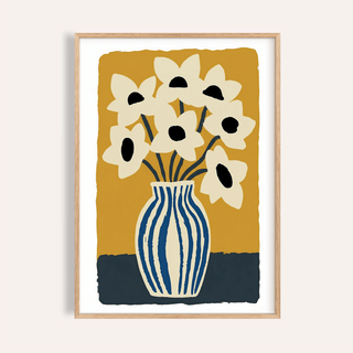 Art Print Flowers with Blue and Beige for living room wall art
