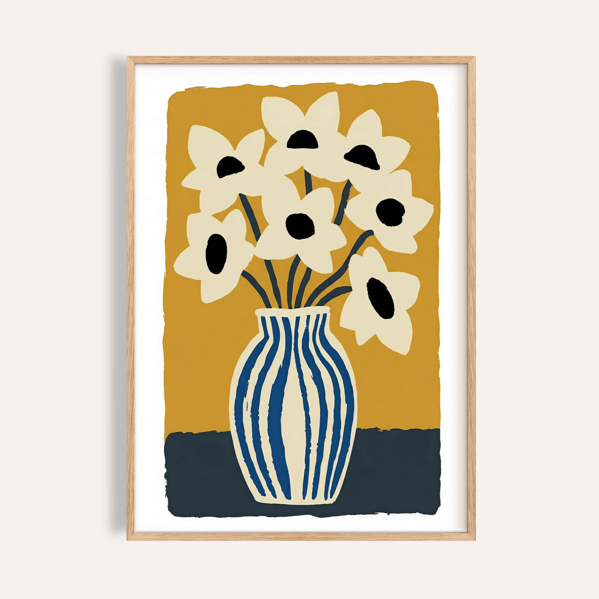 Art Print Flowers with Blue and Beige for living room wall art