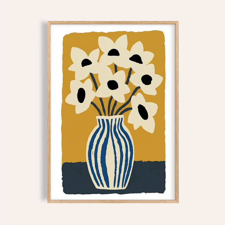 Art Print Flowers with Blue and Beige for living room wall art