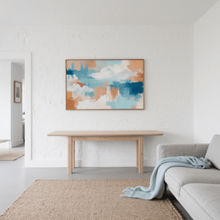 Abstract Cloud Print with Orange and Gold in poster for minimalist living room