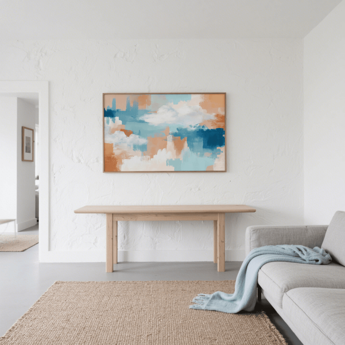 Abstract Cloud Print with Orange and Gold in poster for minimalist living room