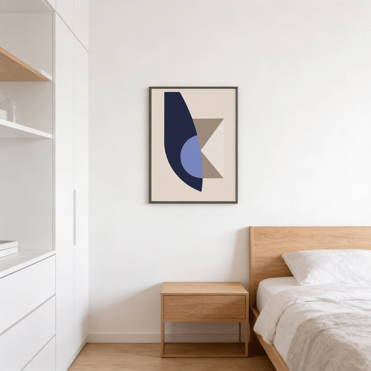 Angular triangle and curved arc Abstract Geometric Art Print with speckled texture