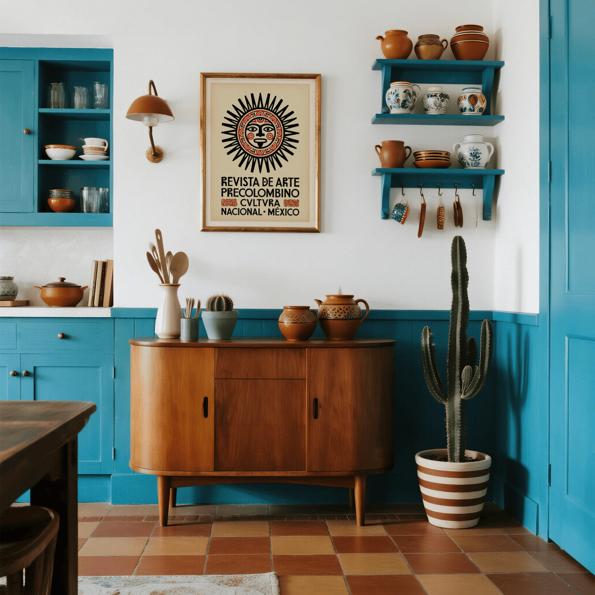 Pre-Columbian inspired wall print with patterned rings