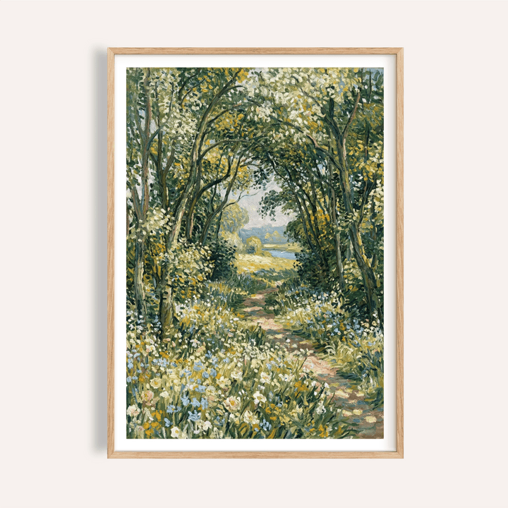 Impressionist Art Print with green, blue, and yellow for a living room wall art