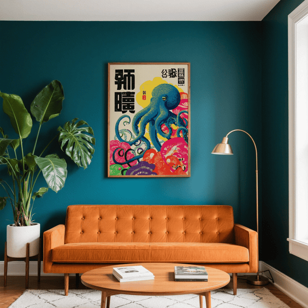 Colorful Octopus Art Print using Black accents for modern home wall art