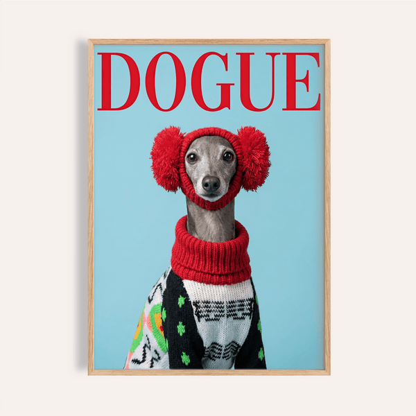 Italian Greyhound Wall Art with blue background, for living room, print