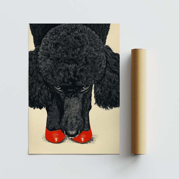 Poodle Wall Art print to accent office decor with red shoe detail