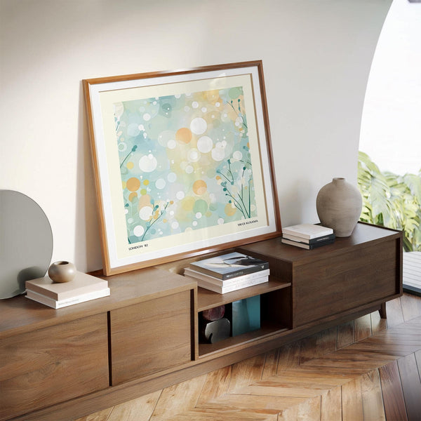 Pale pink and blue sitting room wall art in abstract form for interior styling