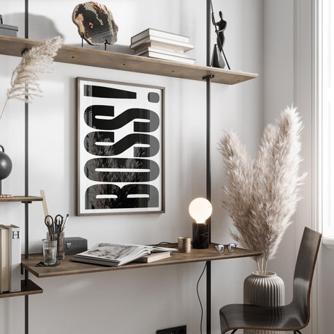 Stylish typographic wall decor in a sleek, minimalist design