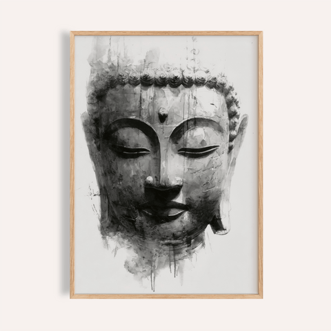 Zen Home Decor Buddha wall art print in gray, black, white for living room