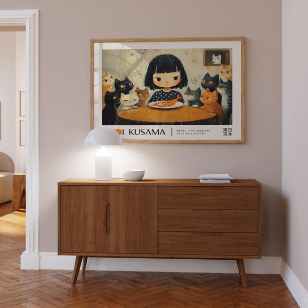 Playful cats in Yayoi Kusama-inspired painting