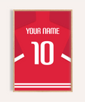 Front-facing Liverpool Football Shirt Poster with custom name and number 10 print