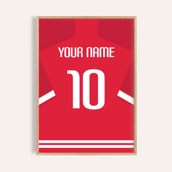 Front-facing Liverpool Football Shirt Poster with custom name and number 10 print