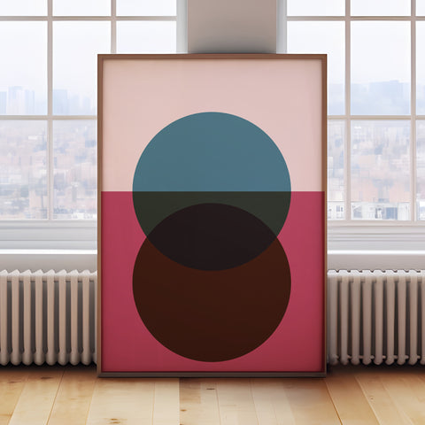 Geometric sunrise and sunset wall art print for contemporary living room or office