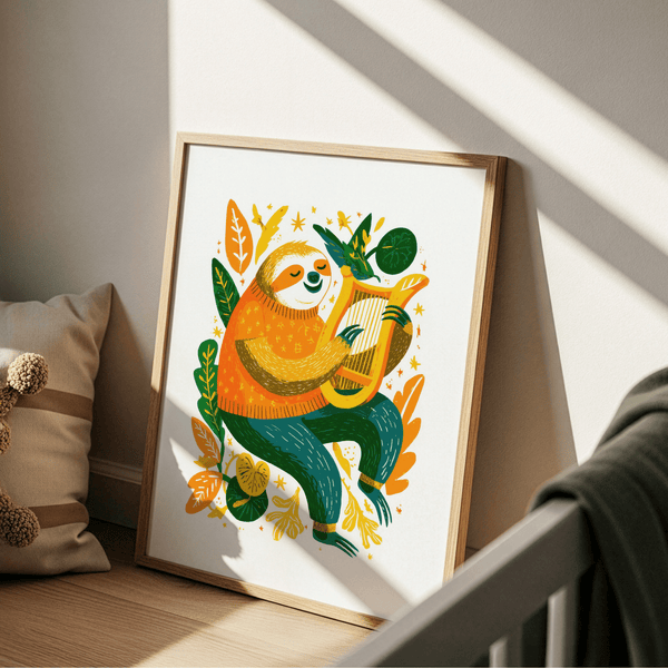 Sloth Art Print vibrant colors for living room poster design