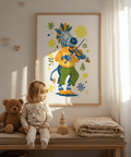 Zebra Playing Violin Poster in blue, yellow, green kids bedroom wall art