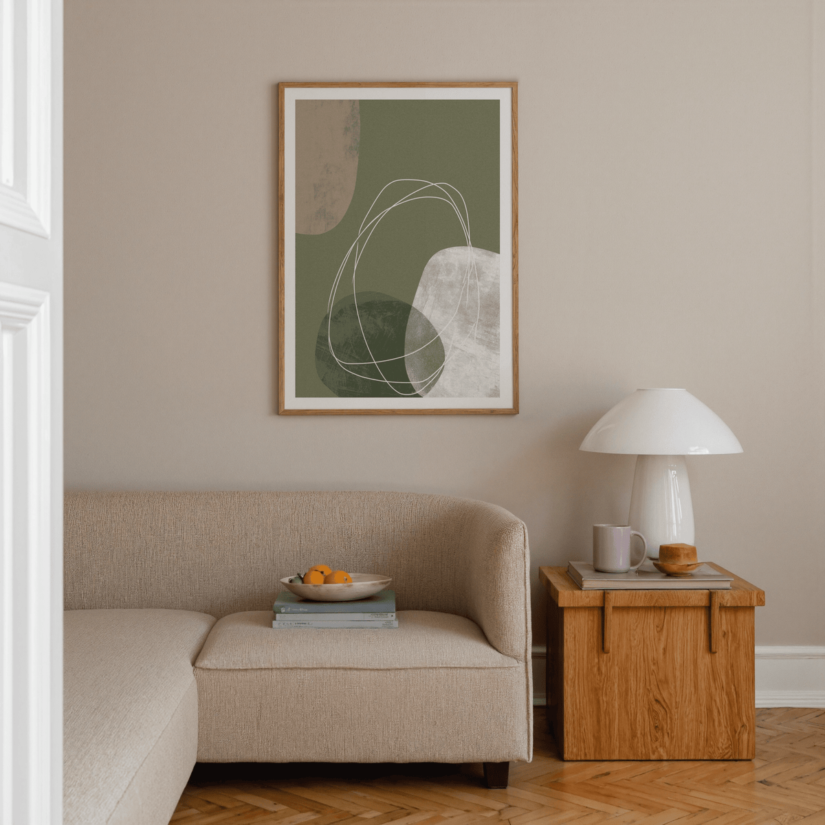 Rounded geometric shapes poster with subtle texture and airy composition