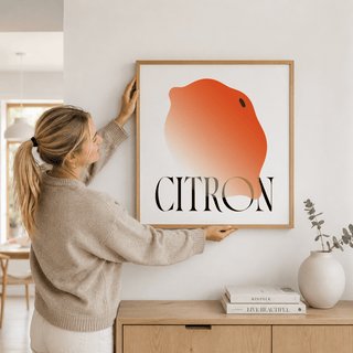 Bold Abstract Lemon Art Print featuring cropped lemon silhouette and black serif typography