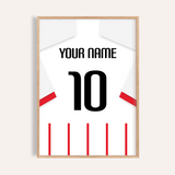 Individuelles Fußballtrikot - Rot-weiße Streifen mit weißen Ärmeln — wooden-frame main image
