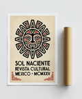 Aztec Sun Illustration Art Print wall art with red accents and bold linework
