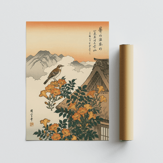 Serene Mountain Landscape Poster with nature details for home office wall art