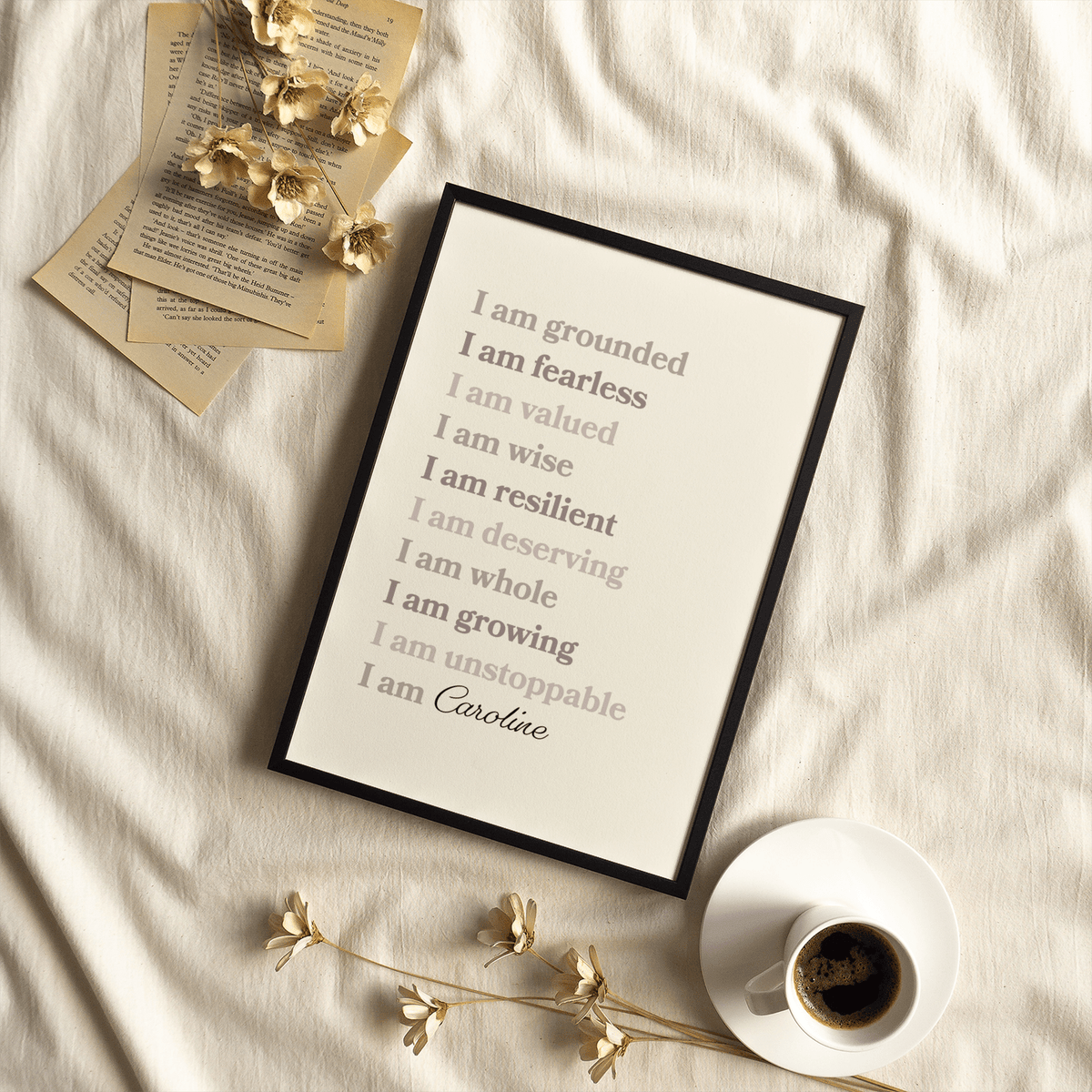 Custom Quote Poster featuring Beige, Brown, Black for living room poster