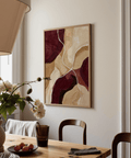 Modern Abstract Burgundy Print with bold red, ideal for living room poster
