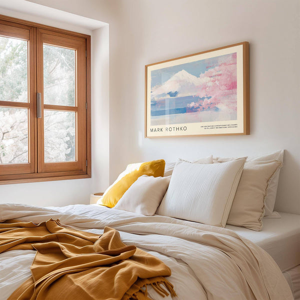 Soft white and blue gradients in Rothko-style mountain landscape wall art