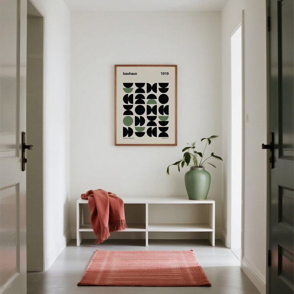 1919-inspired gallery print with abstract forms in green and black.