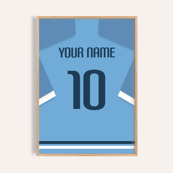 Front-facing Uruguay Football Shirt Poster with shirt back graphic and number 10 print