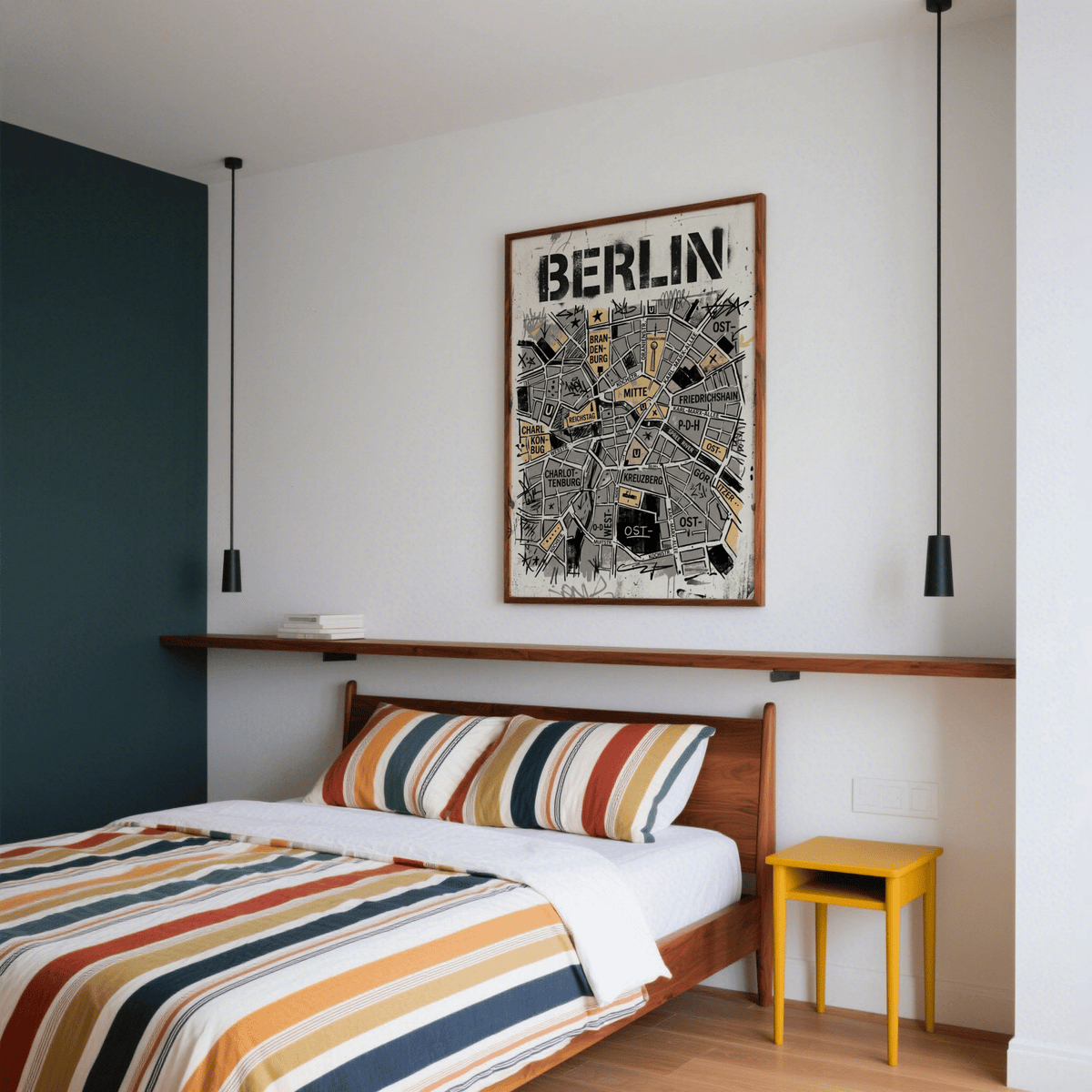 Graphic Berlin City Map Wall Art print with Mitte and Kreuzberg labels