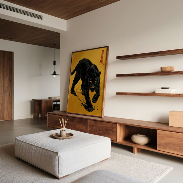 Panther Art Print decor for modern office with yellow and black colors