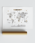Childs World Map wall art for study corner, Multicolored, Gray, White, playful poster