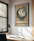 Bold Monaco Grand Prix Print wall art with vintage race car, geometric buildings, and circular circuit